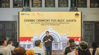 Peresmian Pos Bloc Jakarta dilakukan di area Great Hall pada hari Minggu (10/10/2021) dihadiri oleh Menteri Badan Usaha Milik Negara, Erick Thohir yang sekaligus pula
menyampaikan kata sambutan. (Pos Indonesia / Credit Foto:
Imelda K Lase dan Baladika B Anggakara)