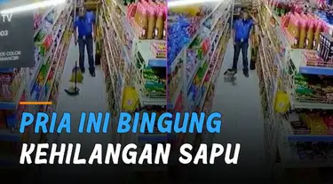 Ada-ada saja yang dilakukan oleh pria ini ketika bingung kehilangan sapu saat bersih-bersih .