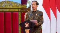 Presiden Joko Widodo (Jokowi) saat sambutan Peringatan Hari HAM Sedunia Tahun 2021 pada 10 Desember 2021. (Dok Sekretariat Kabinet RI)