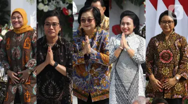 Foto kolase lima menteri perempuan yang masuk Kabinet indonesia Maju, mereka adalah Ida Fauziah, Sri Mulyani, Siti Nurbaya, Gusti Ayu Bintang Darmavati dan Retno Marsudi (kiri ke kanan). Kelimanya terpilih menjadi menteri pada Kabinet Indonesia Maju periode 2019-2024. (Liputan6.com/Angga Yuniar)