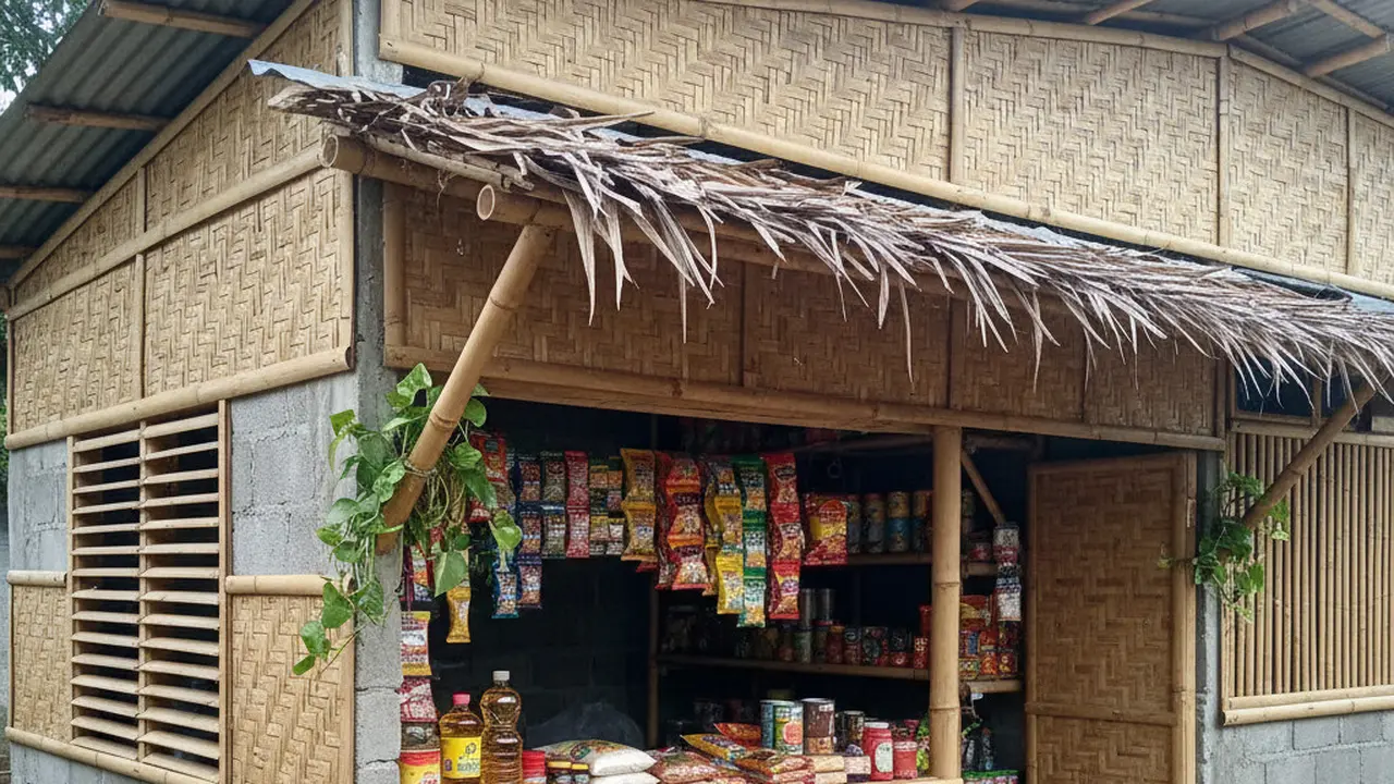 Desain Warung Sembako dari Batako dan Bambu