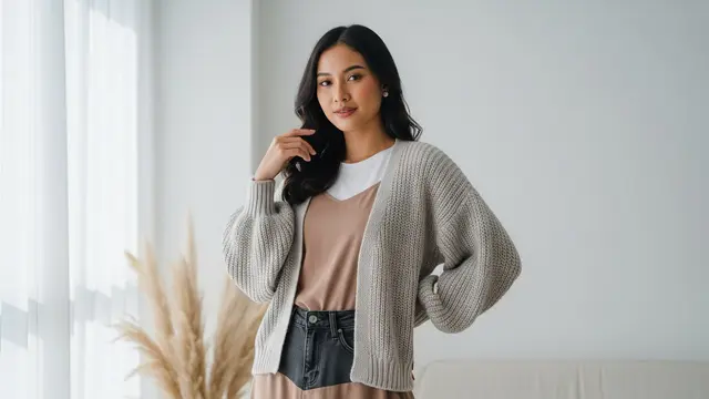 Cardigan Rajut Lengan Bishop