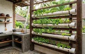 7 Ide Kebun Sayur Vertikal dari Paralon Bekas di Dapur Terbuka, Hemat Tempat dan Mudah Dibuat