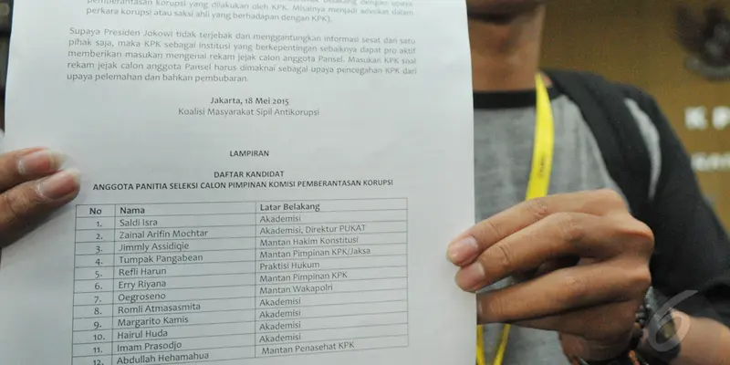 Daftar Calon Ketua KPK versi  Koalisi Masyarakat Sipil