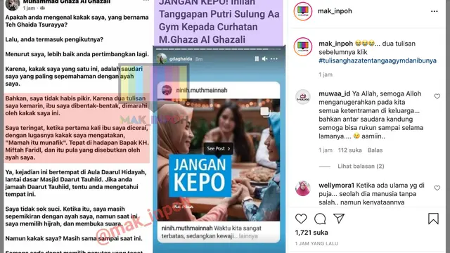 Status teks terbaru Ghaza soal Teh Ninih dan Aa Gym. (Foto: Instagram @mak_inpoh)