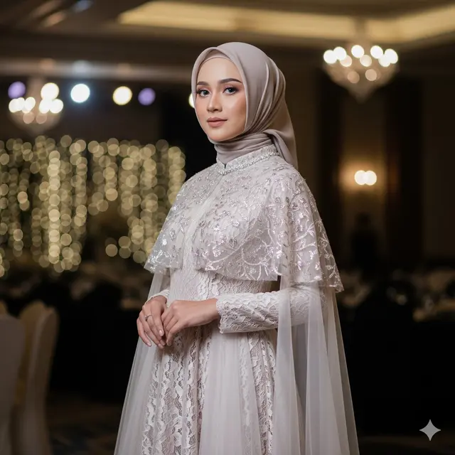 Dress Renda Kombinasi Tulle dan Cape