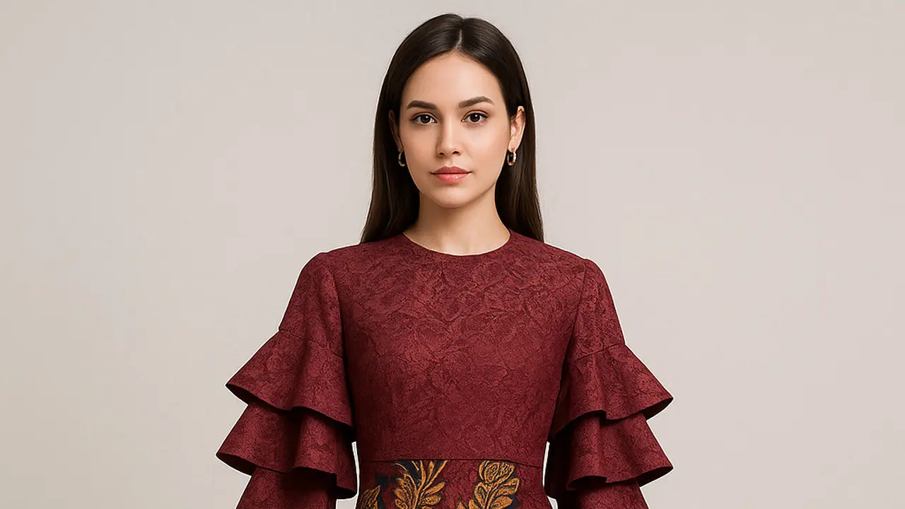 Model Batik Brokat Kombinasi Lengan Tiga Lapis