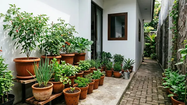 Inspirasi Sudut Hijau di Samping Rumah yang Sempit agar Terasa Sejuk dan Produktif (AI Generated)