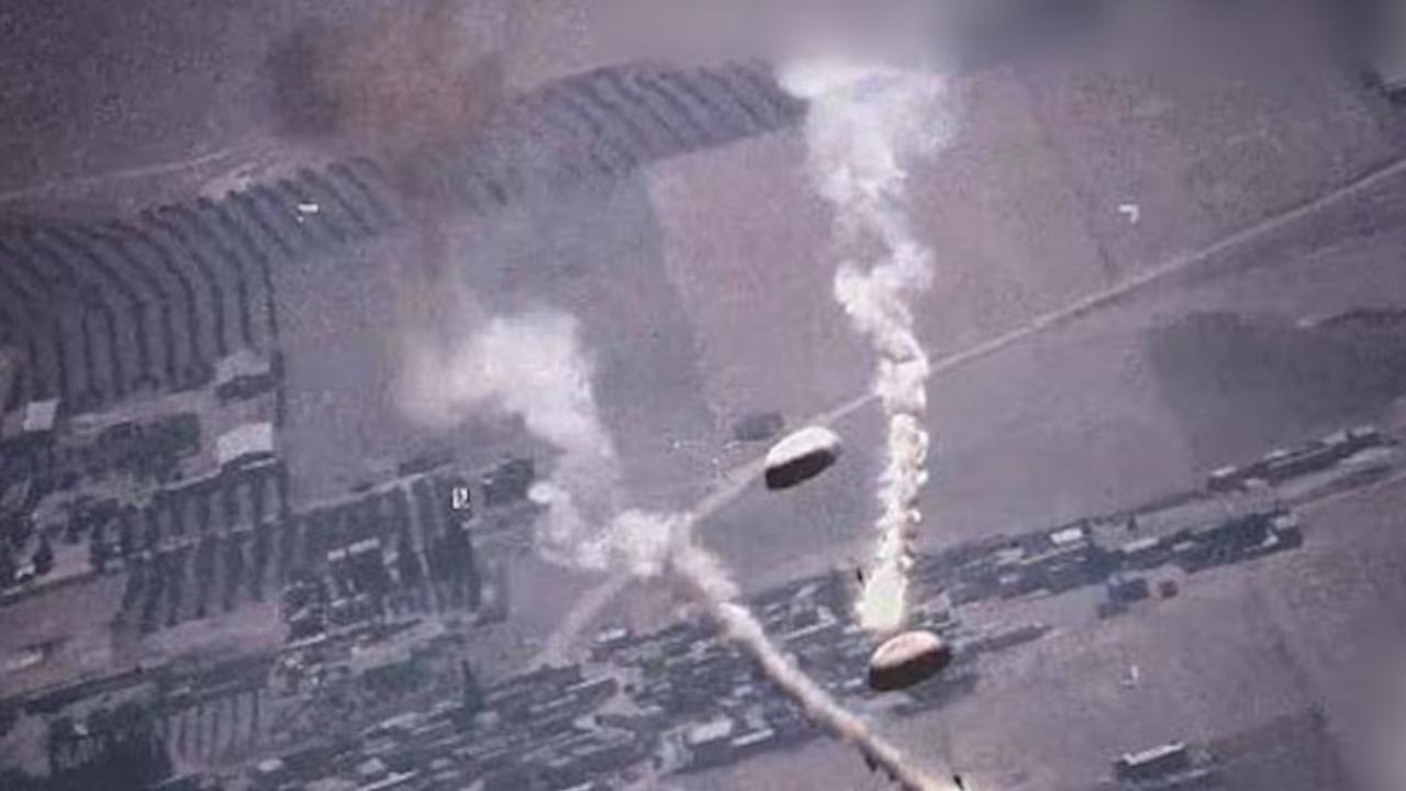 Citra dari drone MQ-9 milik Amerika Serikat. Citra ini diambil pada 5 Juli 2023 ketika pesawat SU-35 milik Rusia meluncurkan parachute flare di jalur drone ini.