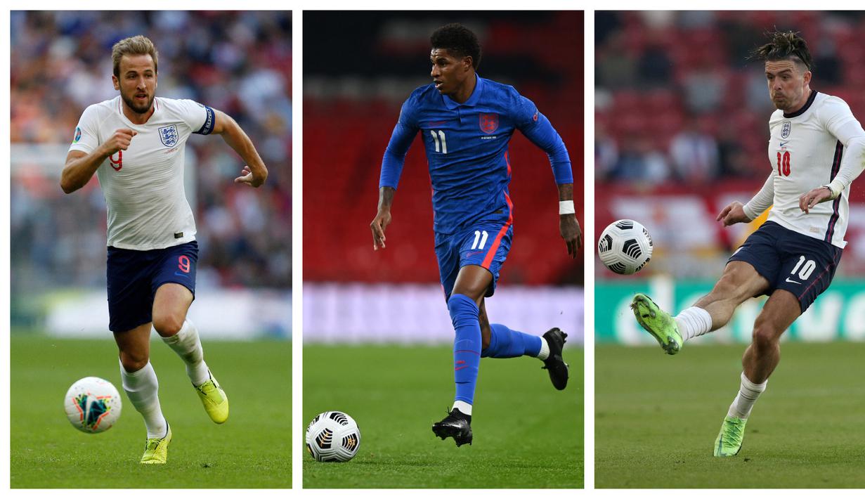 Foto kolase sejumlah pemain bintang andalan Timnas Inggris pada perhelatan Euro 2020 (Euro 2021). (Foto kolase: AFP)