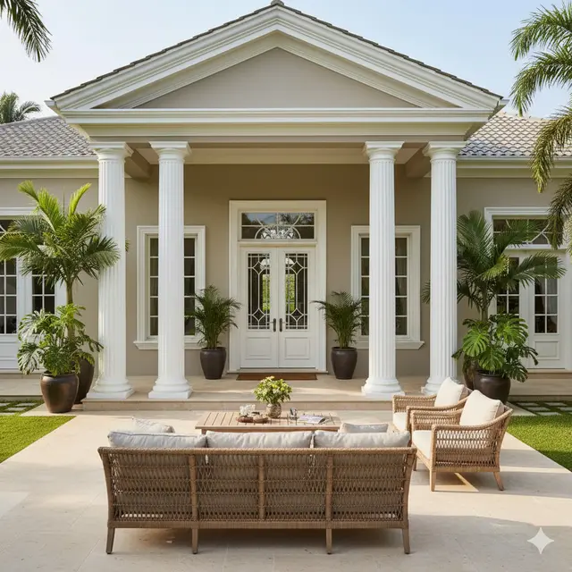 Model Rumah 1 Lantai dengan Teras Luas Bergaya Resort