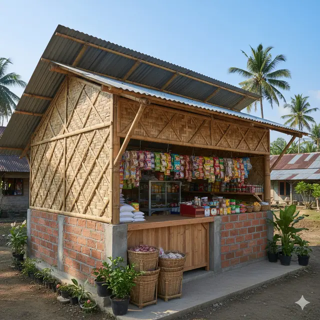 Desain Warung Sembako dari Batako dan Bambu