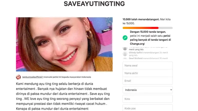 Muncul Petisi Dukungan untuk Ayu Ting Ting Usai Ajakan Boikot Mencuat