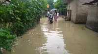 Puluhan rumah di Kampung Mujiah dan Pangasinan, Kecamatan Telukjambe barat, terendam banjir akibat intensitas hujan yang tinggi sejak malam hari ditambah luapan singai Cibeet. (Liputan6.com/ Abramena).