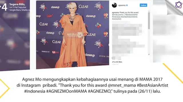 [Bintang] 	5 Fakta Kemenangan Agnez Mo di MAMA 2017