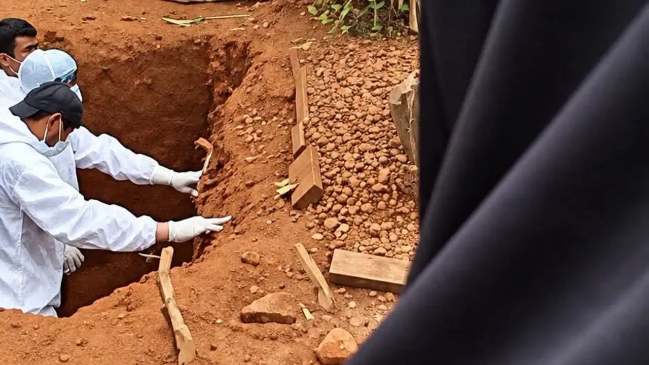 Proses ekshumasi makam ibu rumah tangga berinisial S (43) di Jepara. (Liputan6.com/Arief Pramono)