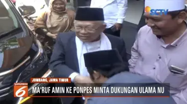 Ma’ruf Amin datangi Ponpres Tebuireng dan Ponpres Lirboyo untuk minta dukungan dalam Pilpres 2019.