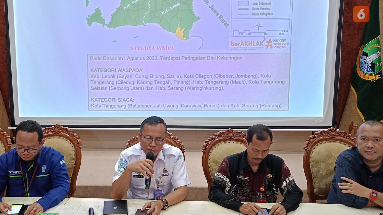 Rapat Persiapan Menghadapi Elnino Antara Pemprov Banten Dengan BMKG, di Kantor BPBD Banten. (Kamis, 03/08/2023). (Yandhi Deslatama/Liputan6.com).