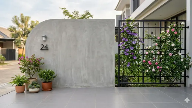 Ide Pagar Rumah Modern dengan Tanaman Rambat yang Tetap Sulit Dipanjat. Gemini