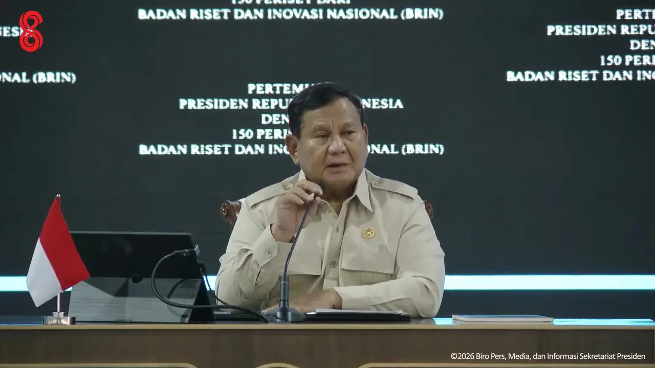 Presiden Prabowo Subianto menerima 150 peneliti Badan Riset dan Inovasi Nasional (BRIN) di Kompleks Istana Kepresidenan, Jakarta. (Liputan6.com/Arief)