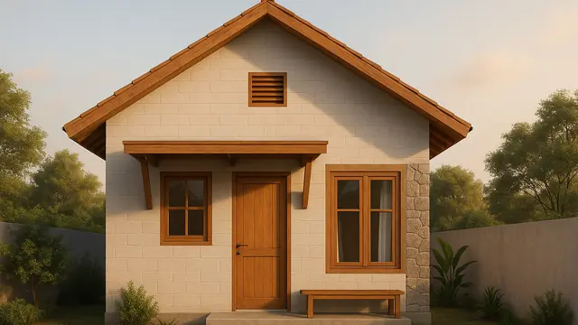 Model Rumah Kecil 6x9 Meter Kombinasi Batako dan Kayu