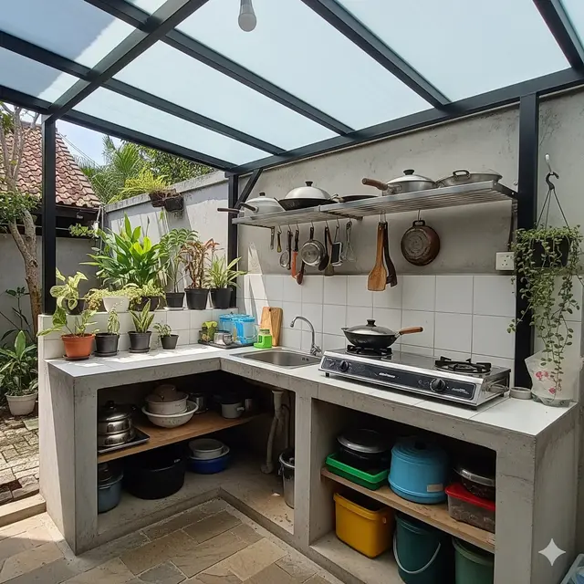 Dapur dengan Atap Transparan Model Kanopi Geser