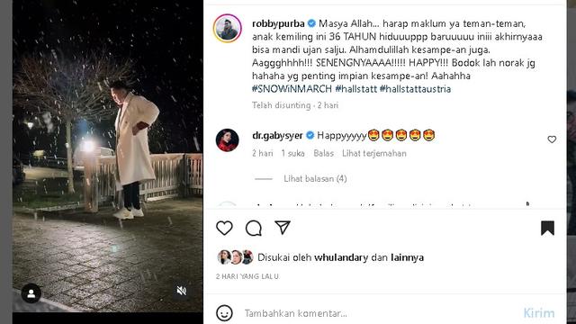 Robby Purba liburan di Austria dan Swiss, pertama kali lihat hujan salju (Foto: Instagram robbypurba)