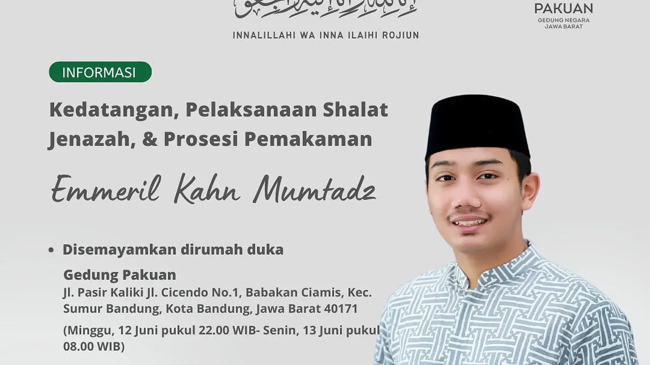 Jenazah Eril Akan Disemayamkan dan Disalatkan di Gedung Negara Pakuan Bandung