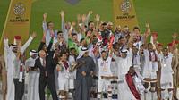 Qatar mengukuhkan diri jadi juara Piala Asia 2019 usai mengalahkan Jepang 3-1 di final, Jumat (1/2/2019). (AFP/Khaled Desouki)