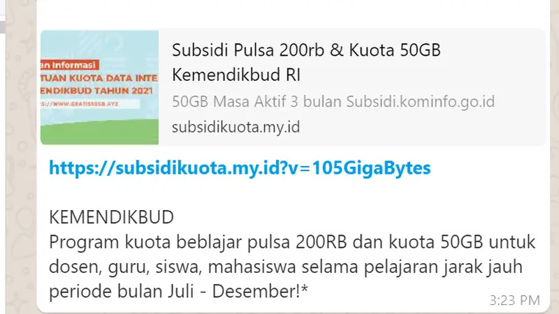 Cek Fakta Liputan6.com mendapati informasi subsidi pulsa 200 ribu dan Kuota 50 GB periode Juli-Desember dari Kemendikbud