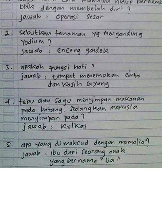 6 Jawaban Nyeleneh Murid Saat Ulangan Pelajaran Ipa Ini Kocak Hot Liputan6 Com