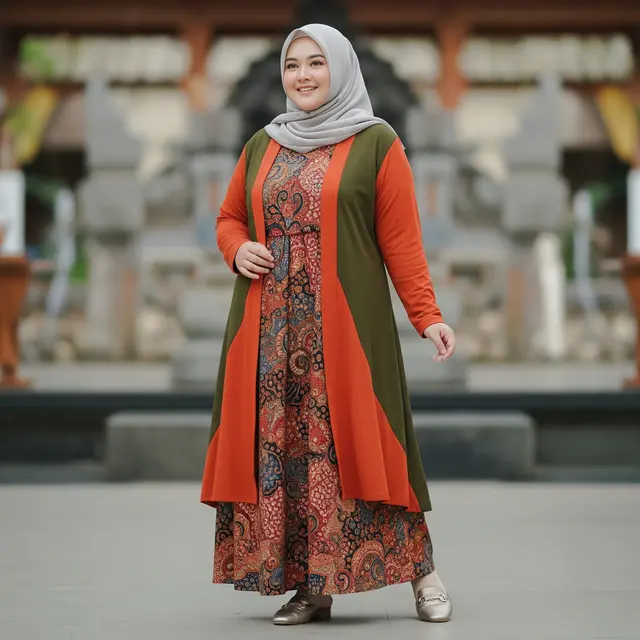 Gamis Batik Hijab Cardy A-Line untuk Tubuh Berisi
