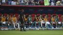Wajah sedih para pemain cadangan Jerman saat timnya kalah dari Korea Selatan pada laga grup F Piala Dunia 2018 di Kazan Arena, Kazan, Rusia, (27/6/2018). Jerman kalah 0-2.  (AP/Thanassis Stavrakis)