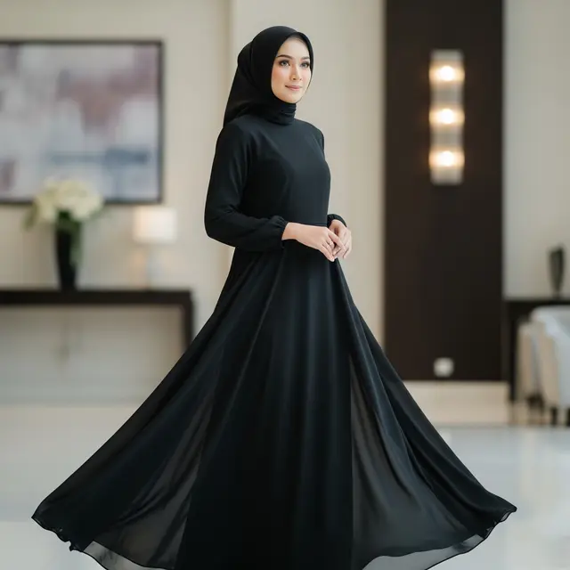Model Gamis Hitam Polos Elegan untuk Acara Formal