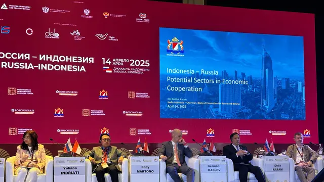 Forum Bisnis Rusia Indonesia 2025 yang diselenggarakan di Hotel Raffles, Jakarta, Senin (14/4/2025). (Liputan6.com/Benedikta Miranti)