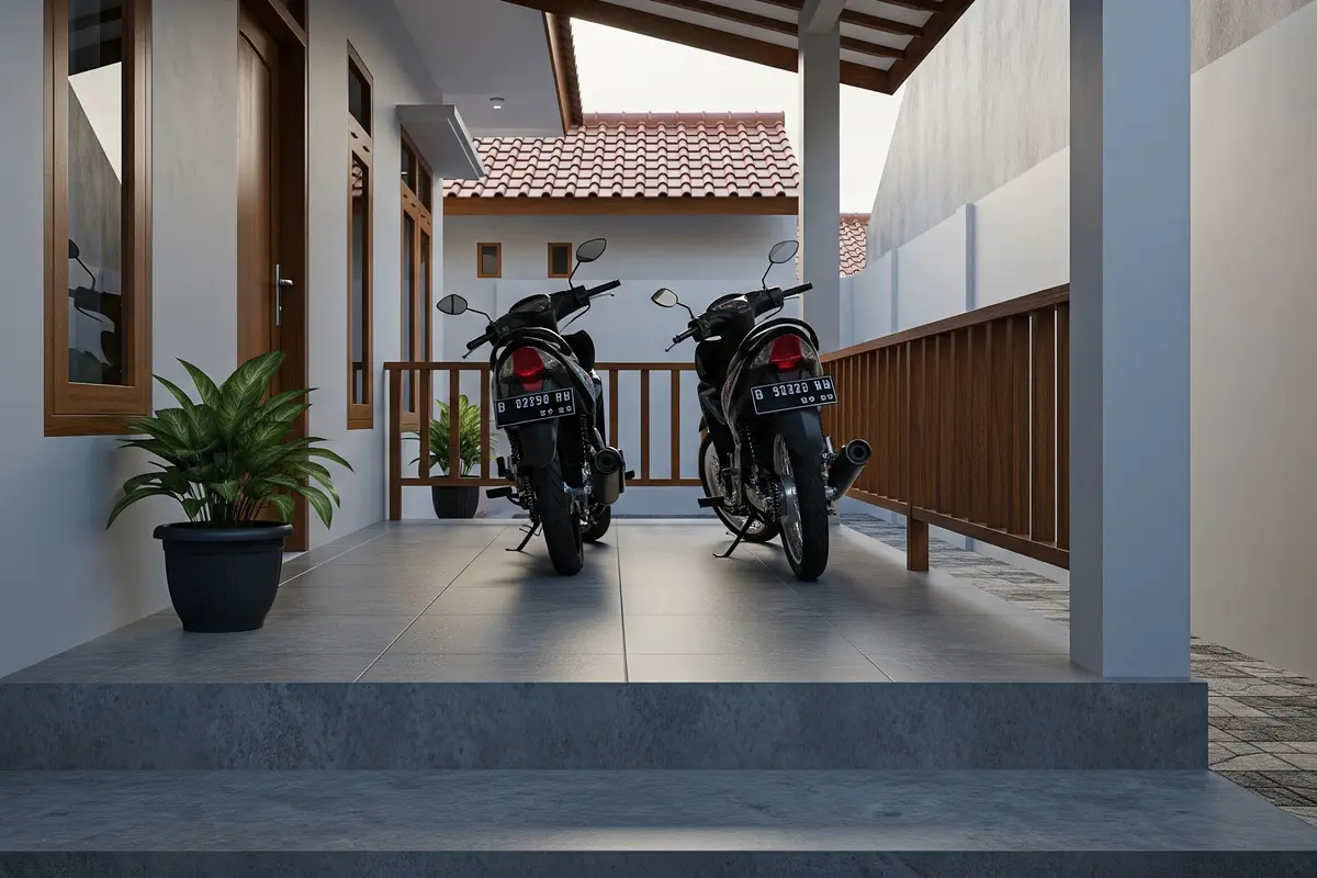 Desain Teras Rumah Sempit Tapi Tetap Muat 2 Motor