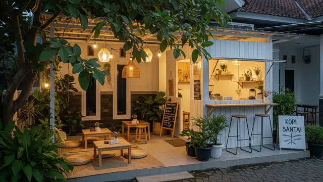 Inspirasi Warung Kopi Kecil Depan Rumah Ala Cafe Kebun/Gemini AI
