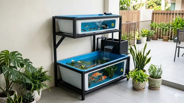 Desain Kolam Ikan Portabel Fiberglass untuk Rumah Kontrak. Gemini