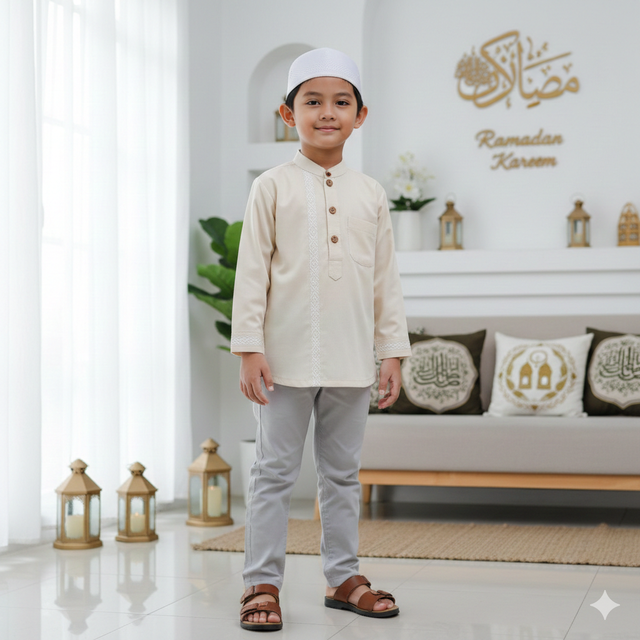 8. Baju Koko Katun Polos dengan Aksen Minimalis (Anak Laki-laki)