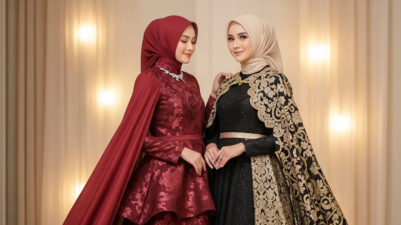 Dress Panjang Pesta Modern Kombinasi Cape Muslimah 2025