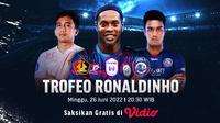 Link Live Streaming Trofeo Ronaldinho : RANS Vs Arema FC Vs Persik Kediri di Vidio Hari Ini. (Sumber : dok. vidio.com)