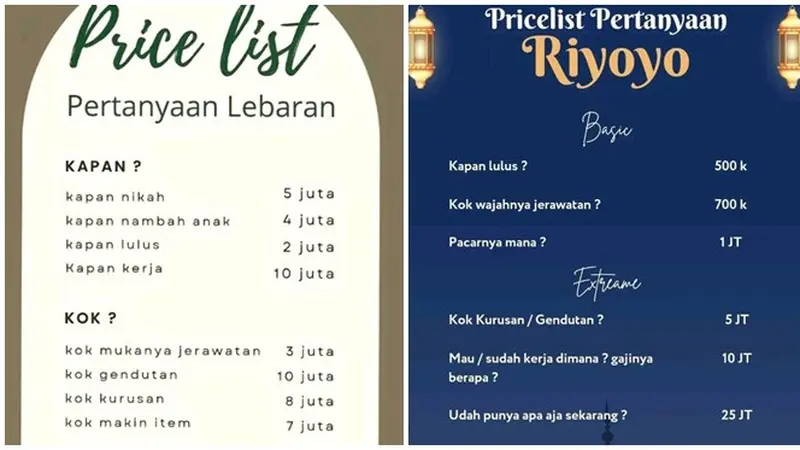 6 Daftar Harga Pertanyaan Lebaran Netizen Ini Kocak, Jadi Senjata Pamungkas