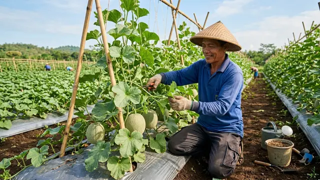 Ilustrasi cara merawat tanaman melon