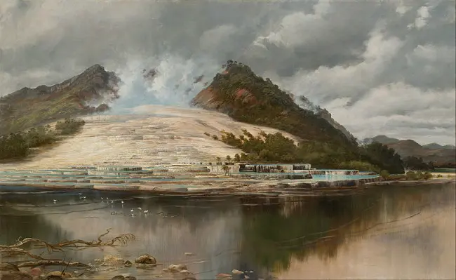Undakan Danau Rotomahana. (Sumber (Wikimedia Commons/Auckland Art Gallery/Charles Blomfield (1848–1926))