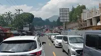 Kemacetan terjadi di Puncak, Kabupaten Bogor, arah Jakarta, Minggu (5/9/2021). (Liputan6.com/ Achmad Sudarno)