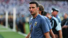 Pelatih kepala Timnas Argentina, Lionel Scaloni, tampak memperhatikan setelah kalah dalam pertandingan final Piala Dunia 2026 antara Spanyol dan Argentina di Stadion New York/New Jersey di East Rutherford pada 20 Juli 2026. (PATRICIA DE MELO MOREIRA/AFP)