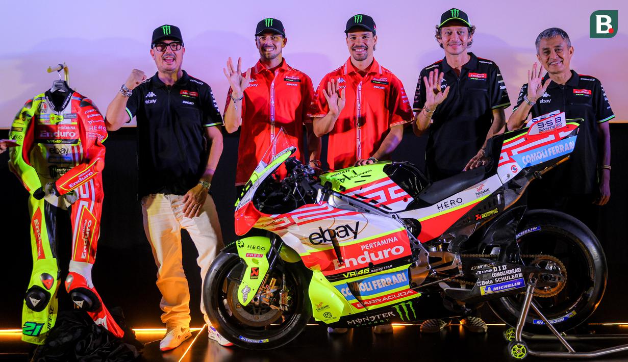 <p>Menjelang Moto GP Mandalika 2025, Pertamina Enduro VR46 meluncurkan livery spesial untuk balapan kandang mereka. (Bola.com/Bagaskara Lazuardi)</p>