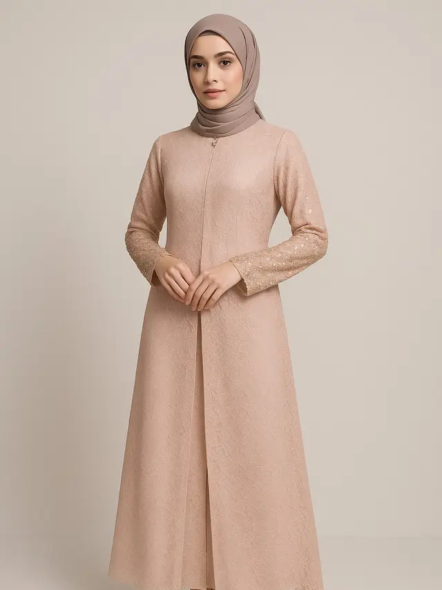 Model Gamis Brokat Belah Tengah Kombinasi Payet