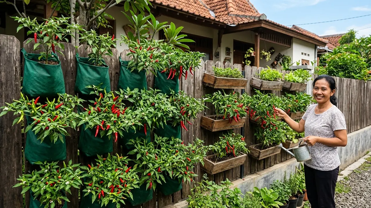 Kebun Cabai Vertikal di Pagar Rumah Gemini AI