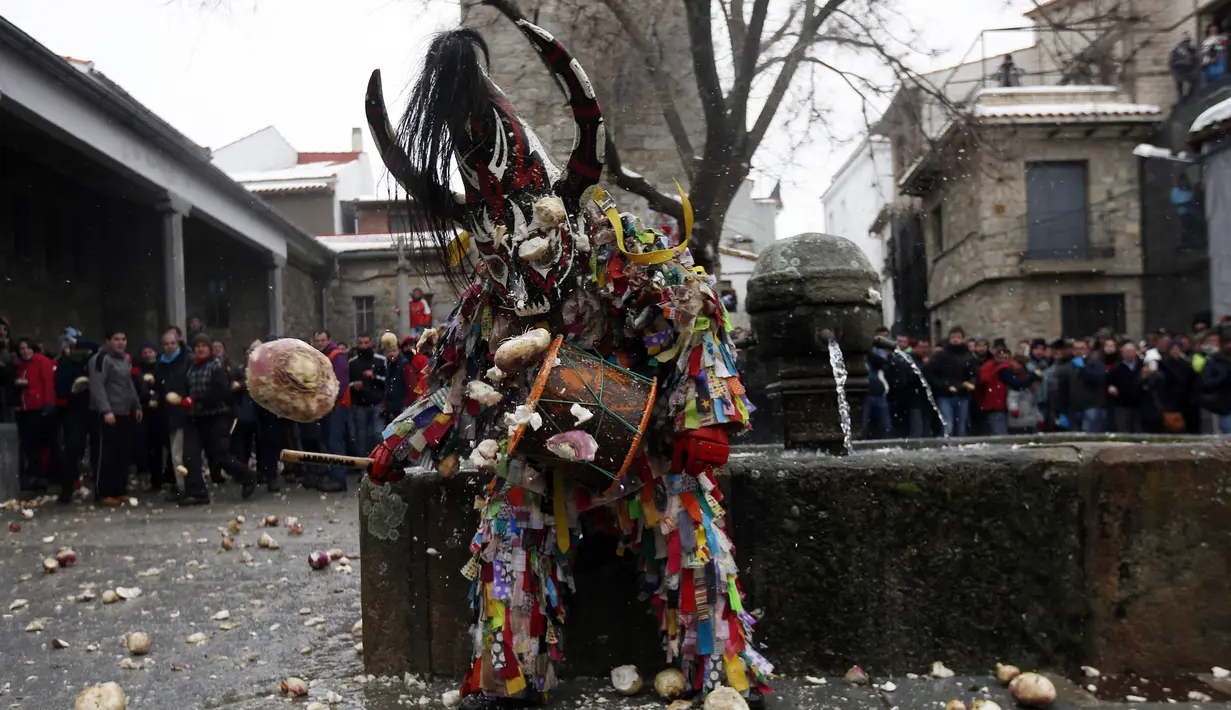 Warga akan terus menyerang hingga Jarramplas terpojok di sebuah gereja di sana, Spanyol, Selasa (20/1/2015). (Reuters/Sergio Perez)